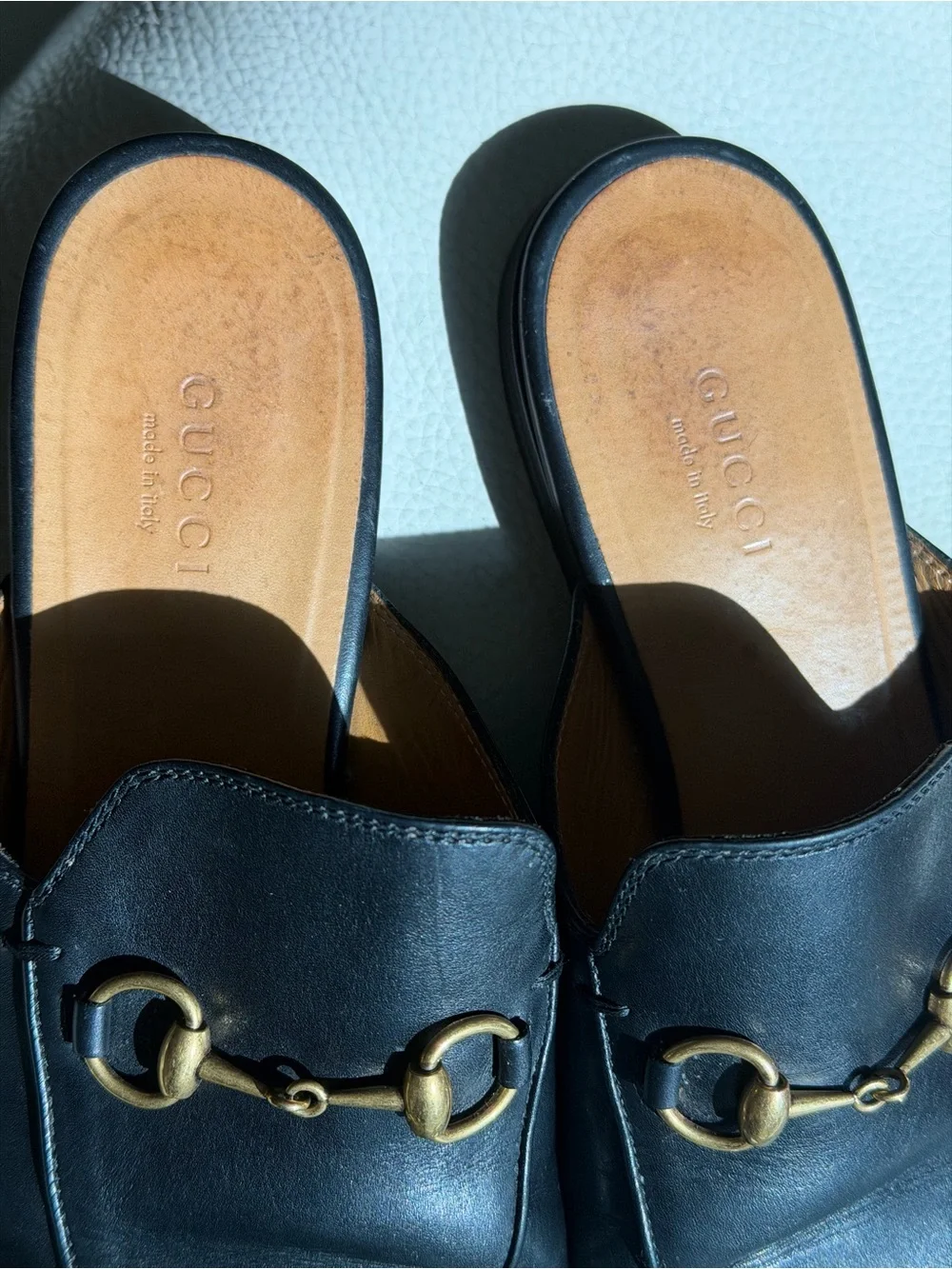 Gucci Black Leather Horsebit Backless Loafers